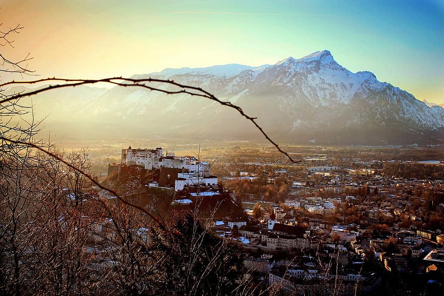 ตัวเมือง, ธรรมชาติ, ชนบท, ฤดูใบไม้ร่วง, ฤดู, ตก, Salzburg, Hohensalzburg, ภูเขาแอลป์