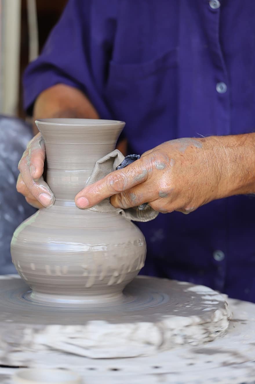 keramik, hænder, pottemager
