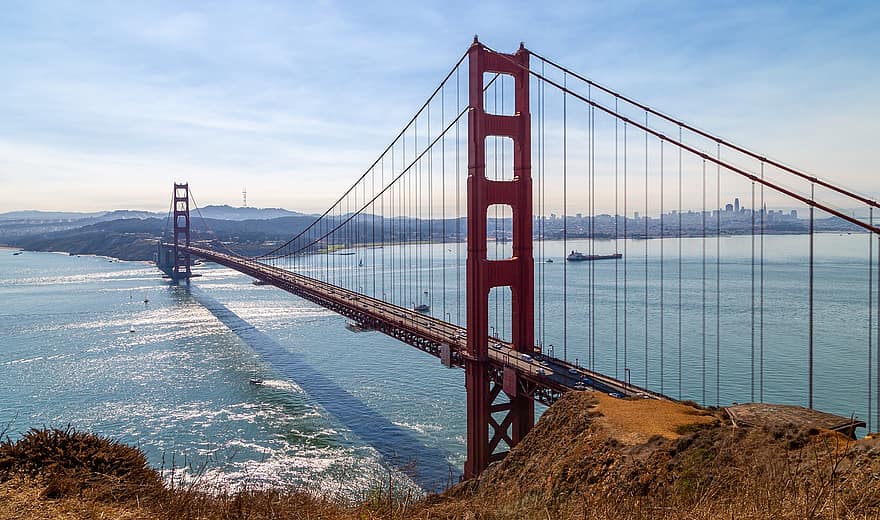 zelta vārtu tilts, tilts, jūra, līcī, okeāns, ūdens, krastā, dekorācijas, ceļš, Sanfrancisko, Kalifornijā