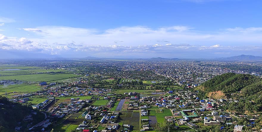 Imphal, india, by, Manipur, panorama, bybildet, bygninger, høyde, Enger