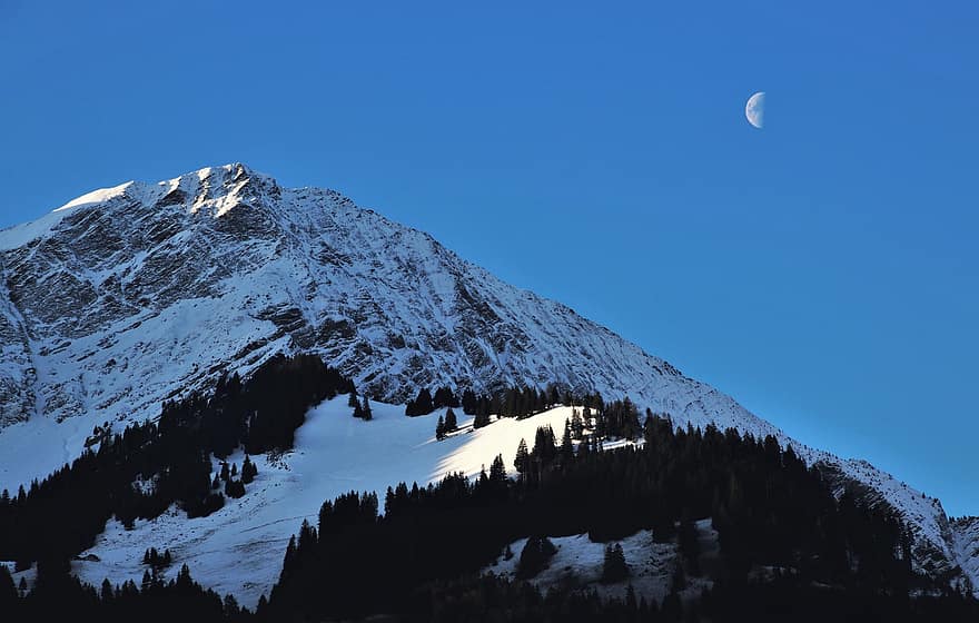 Twilight, New Moon, Mountains, Mood, Black Forest, Peak, Blue, Dark, The Alps, Night Landscape, In The Evening