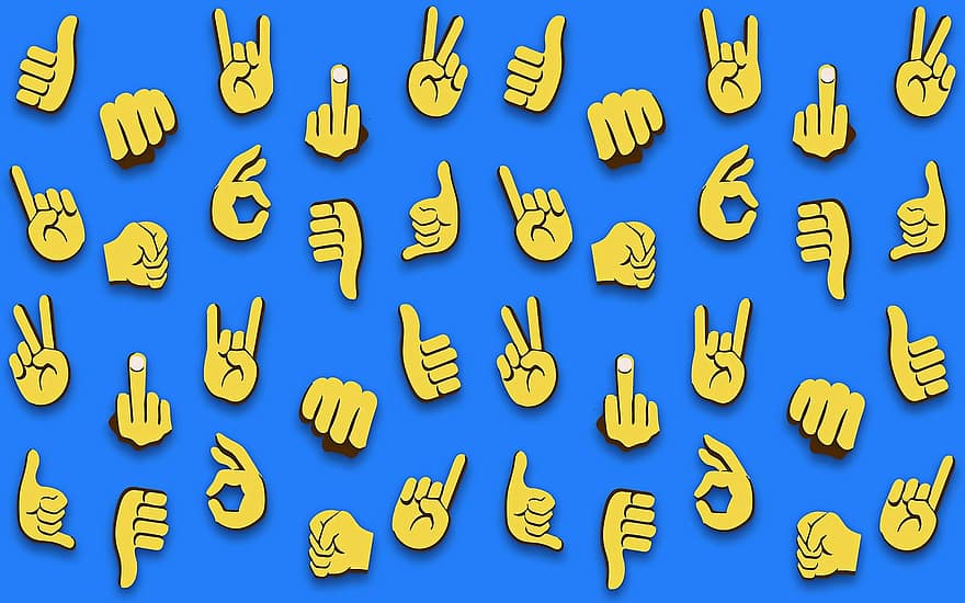 Emojis, Руки, пальцы, фон, синий, текстура, цвета, синий фон, формы, шаблон, причина
