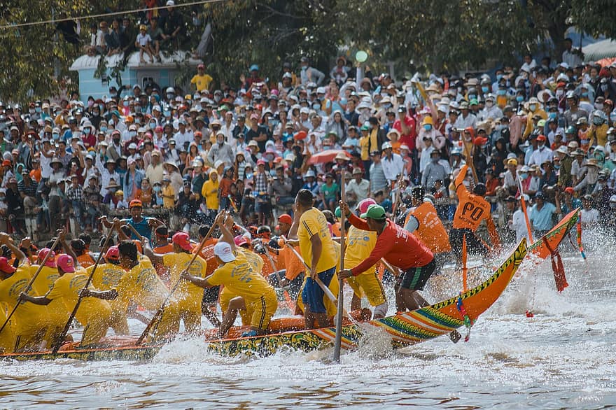 лодка, лодката, Кхмерски фестивал, лека нощ, soc trang, спорт, култури, традиционен фестивал, спортна надпревара, хора, конкуренция