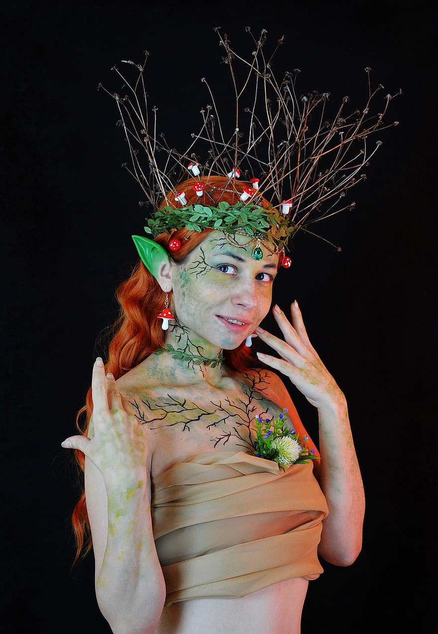 Elf, Fairy, Druid, Spirit Of The Forest, Magic, Fairytale, Character, Forest Nymph, Shaman, Crown, Leaves