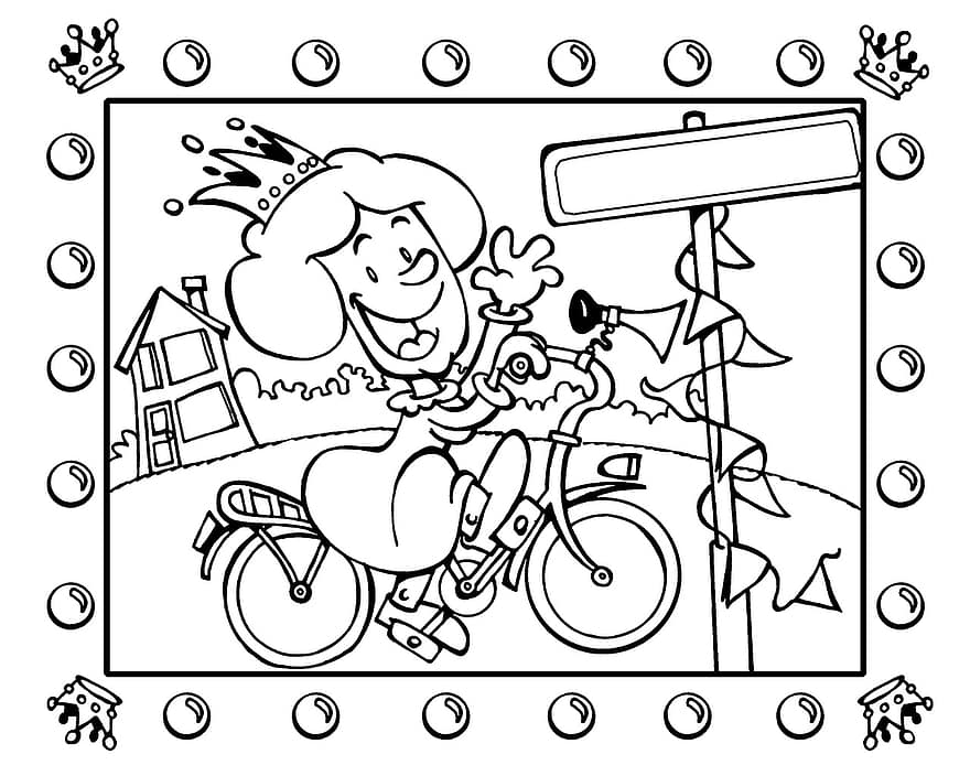 кралица, велосипед, празничен, страна, на открито, карикатура