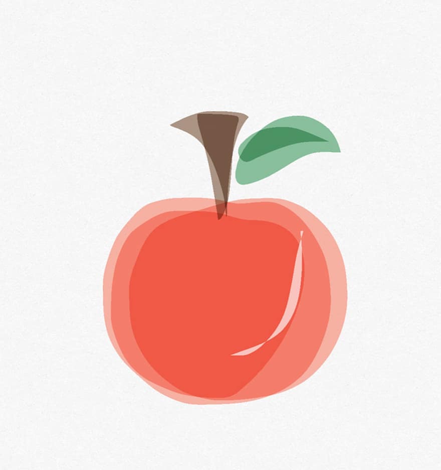 ябълка, плодове, храна, Рисуване на ябълка, Рисуване на плодове, органичен, листо, здравословно хранене, дизайн, свежест, илюстрация