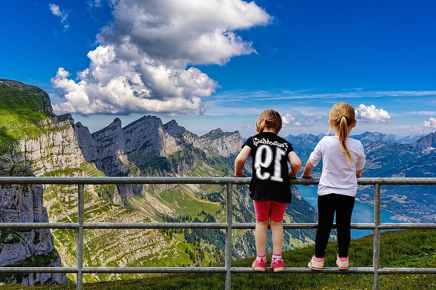 Children, Mountains, Girls, Sisters, Nature, Travel, Exploration, Outdoors, Friends, sport, mountain