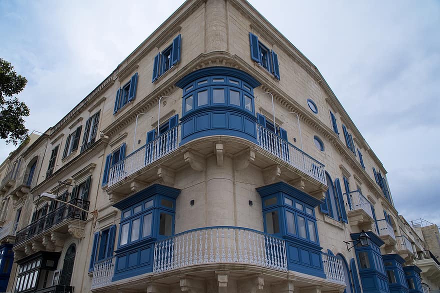 Malta, Valletta, arquitectura, urbano, balcón, casa