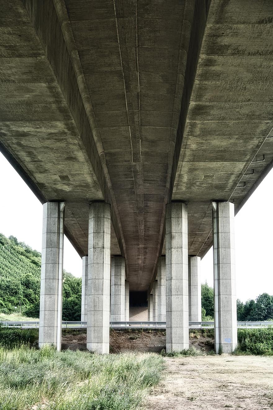 Bridge, Concrete, Columns, Overpass, Road, Highway, Flyover