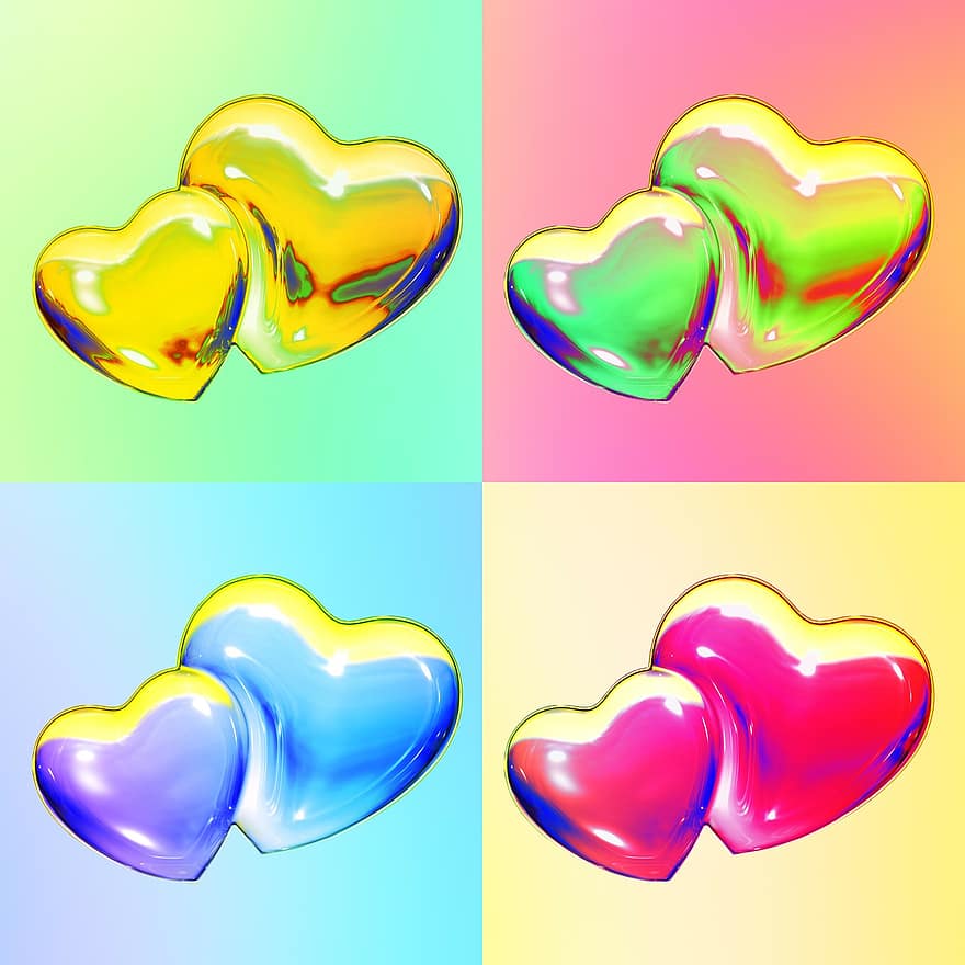 Heart, Love, Four, Affection, Lovers, Valentine, Valentine's Day, Abstract, Tender, Color, Greeting