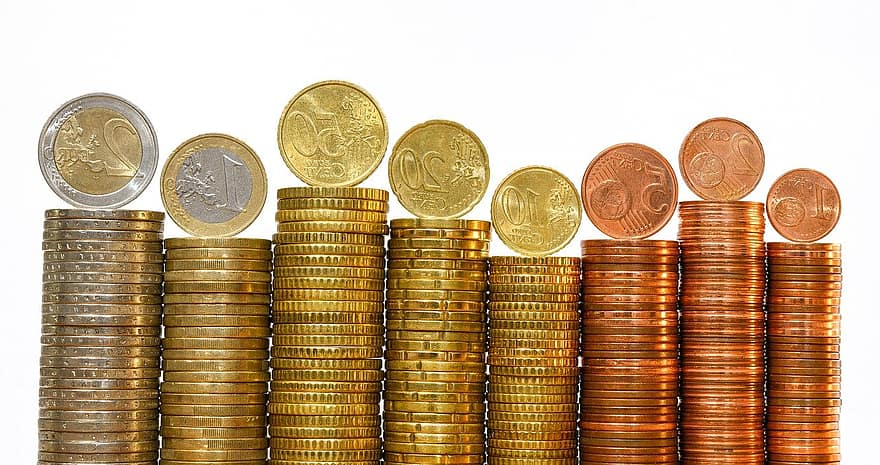 монеты, евро, Европейский Союз, валюта, финансы, денежные средства, богатство, цент, закрыть, металл, мелочь