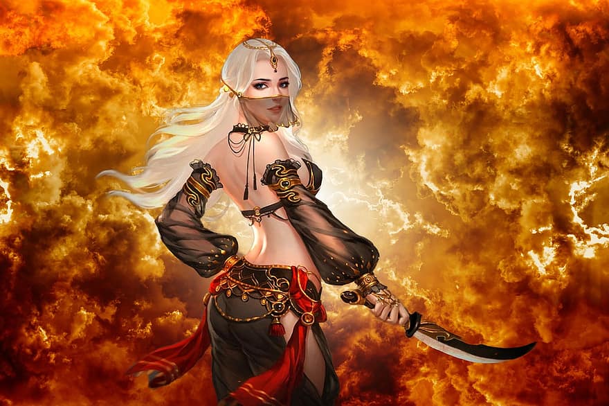 Background, Abstract, Fire, Warrior, Fantasy, Female, Character, Digital Art