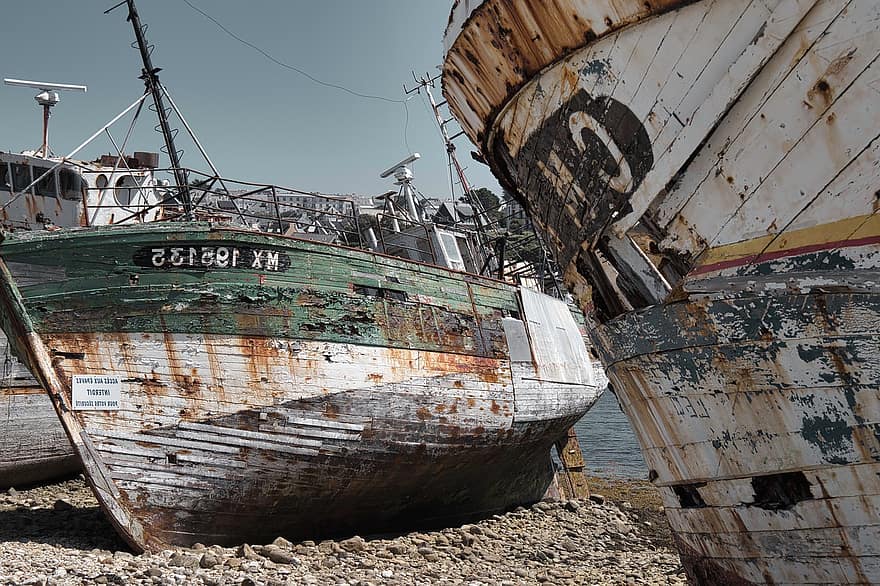 navio, barco, velho, ferrugem, abandonado