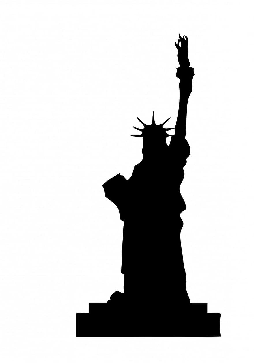 statua della libertà, nero, silhouette, bianca, sfondo, statua, monumento, americano, libertà, arte