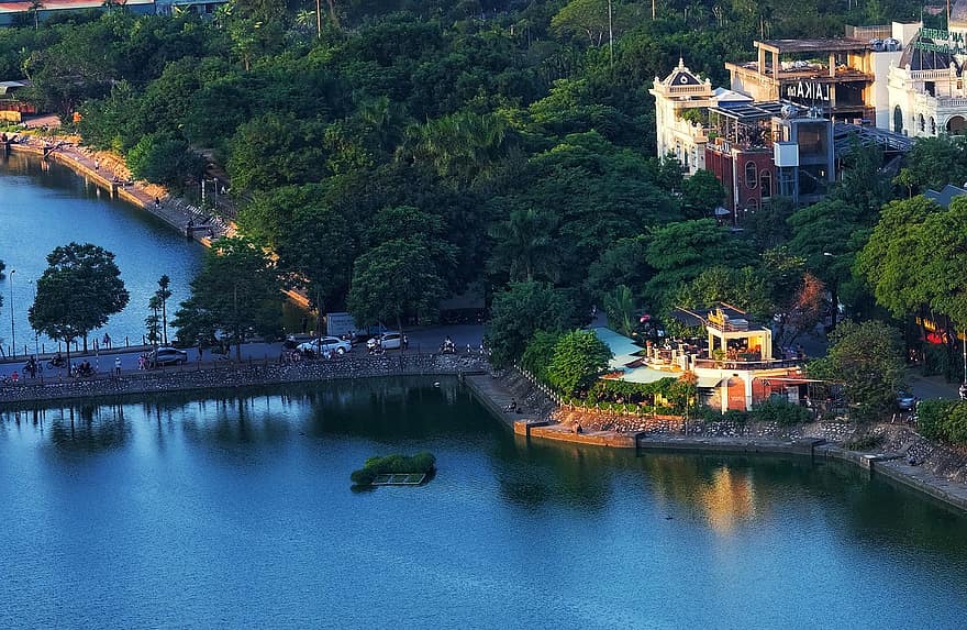 Ханой, озеро, заход солнца, свет, Вьетнам, пейзаж, природа