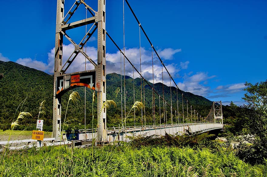 Nya Zeeland, ö, bro, One Lane Bridge, södra ön, natur