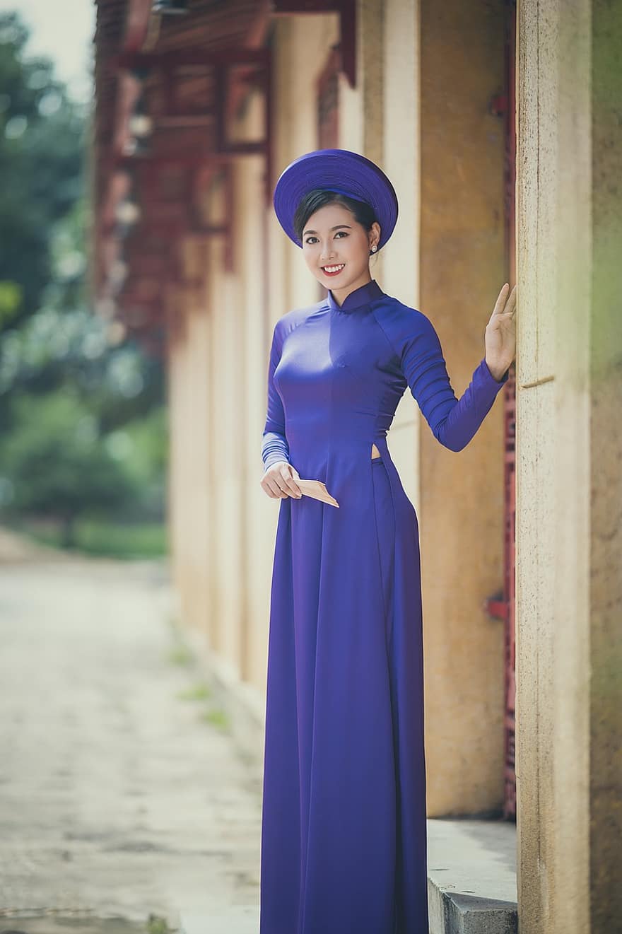 ao dai, mode, femme, vietnamien, Robe nationale du Vietnam, Ao Dai violet, traditionnel, beauté, belle, joli, fille