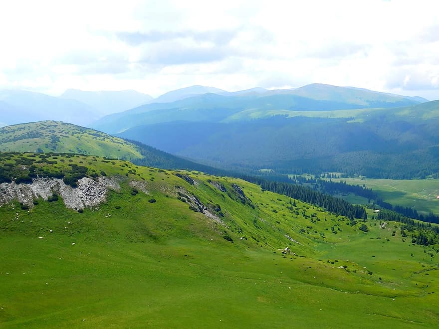 góry, niebo, chmury, obozowicz, panorama, sceniczny, podróżować, wycieczka górska, widok, Rumunia