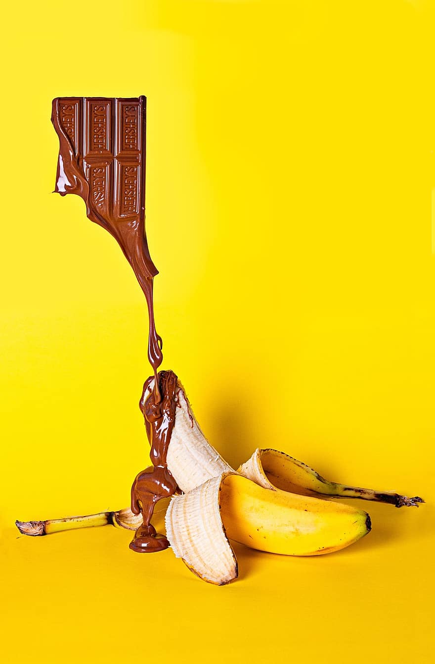 Fruta, plátano, chocolate, orgánico