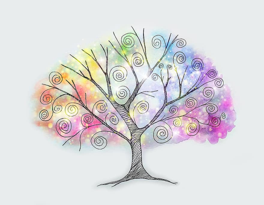 Tree, Factory, Watercolor, Trunk, Silhouette, Curls, Magic, Drawing, Artist, Fantasy, Plant