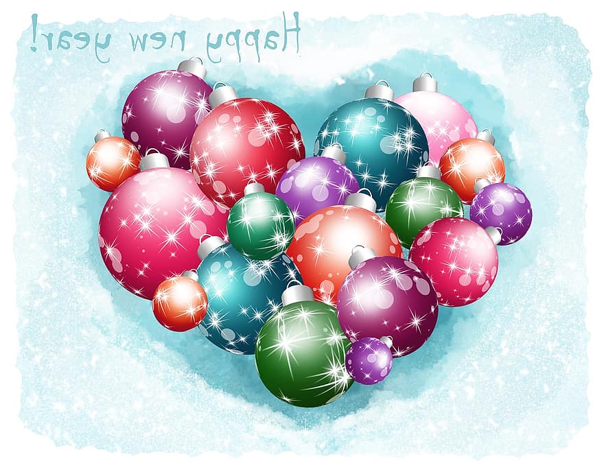 ano Novo, Natal, feriado, cartão postal, fundo, bolas, decoração, brilhante, parabens, desenhando, desenhar