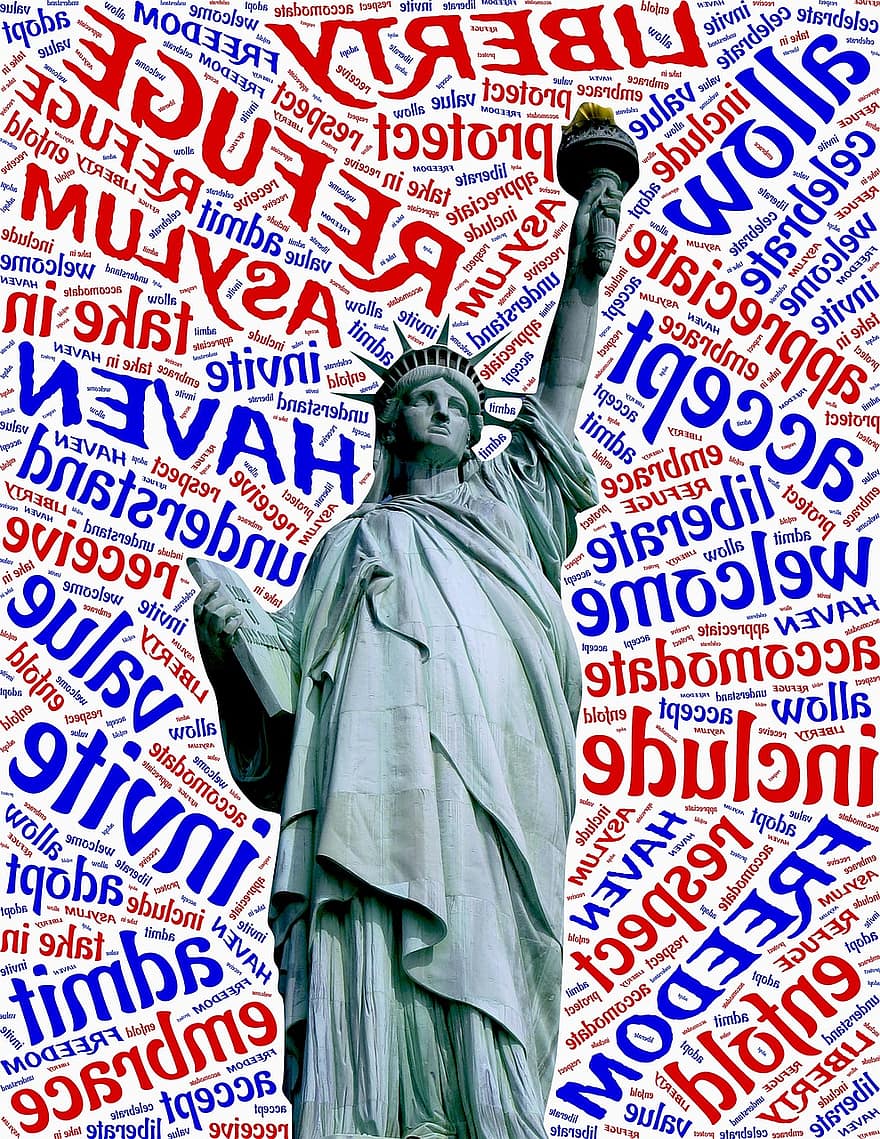убежище, добро пожаловать, свобода, включают, Америка, статуя, условное обозначение, памятник, дом, приглашать, принимать