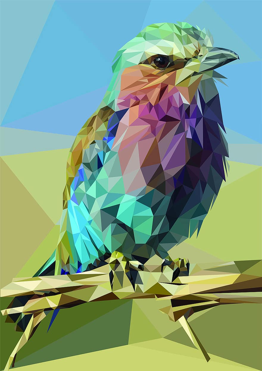 oiseau, plumes, polygonal, art, coloré, polygone, géométrique, Triangles