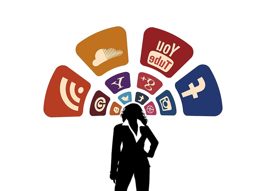 ikon sæt, mand, kvinde, silhuet, sociale medier, kontakt, web, nyheder, blog, besked, instagram