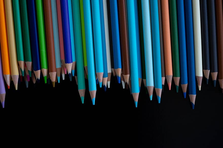 barevné tužky, umění, kreslit, barvy, tužka, škola, malování, výkres, vícebarevné, žlutá, modrý
