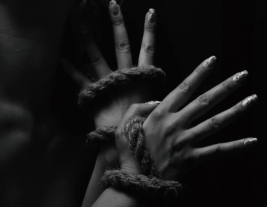 Woman, Chain, Rope, Model, women, one person, adult, human hand, black and white, men, young adult