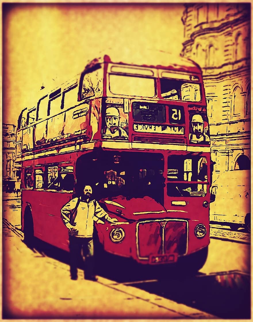 Londen, bus, wijnoogst, Engeland, uk, Brittannië, Brits