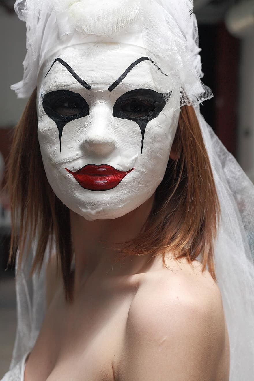 màscara, pintura, horror, dona, art, blanc, negre, humà, maquillatge, retrat, moda