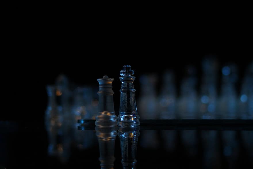 schaak, kristal, schaakbord, schaakstukken, spelen, strategie, sport, donker, wedstrijd, vrijetijdsspellen, detailopname