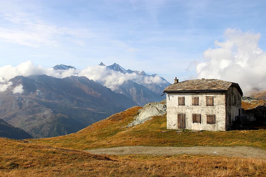 Mountains, Barn, Building, Farmhouse, Hut, Matterhorn, Snow, Alpine, Nature, Glacier, Alps