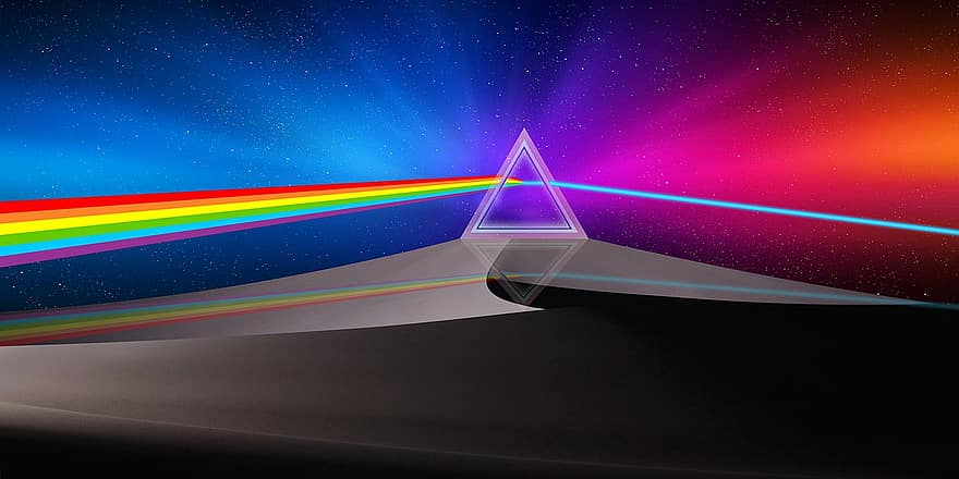 pyramida, hranol, trojúhelník, duha, spektrum, futuristický, budoucnost, sci fi