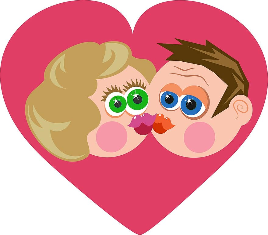 Liebe, Herz, Paar, Romantik, romantisch, Kuss, küssen, Karikatur, Menschen, Liebhaber, Valentinstag