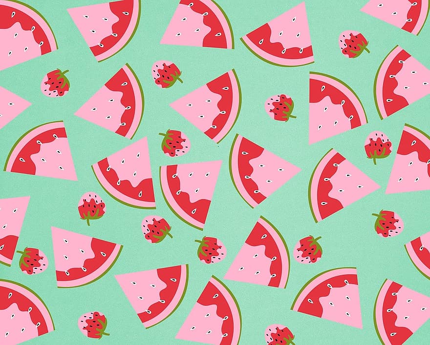 digitales Papier, Wassermelone, Erdbeeren, Muster, Früchte, Lebensmittel, dekorativ, Papier-, Design, Hintergrund, Sammelalbum