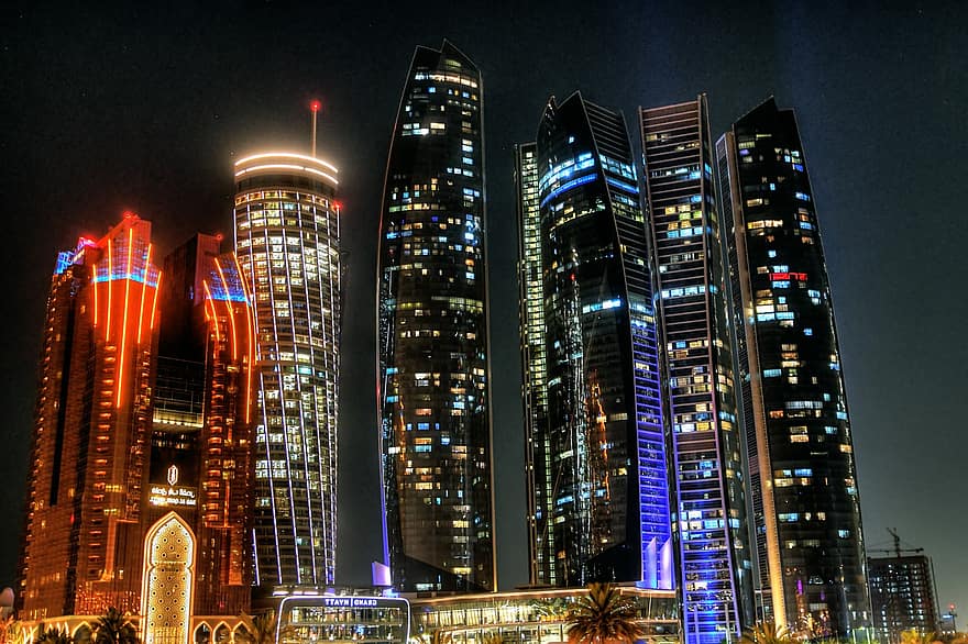 Abu, Dhabi, Skyline, City, Uae, Arab, Dark, Abu Dhabi, Emirates, Night, Hdr