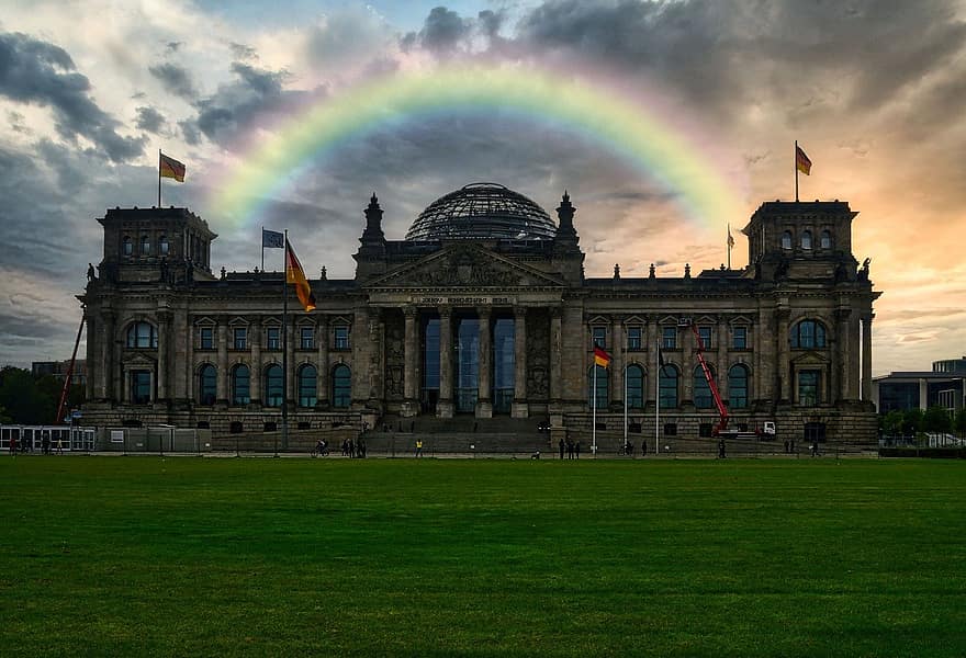 bâtiment du reichstag, arc en ciel, Berlin, Allemagne, point de repère, paysage