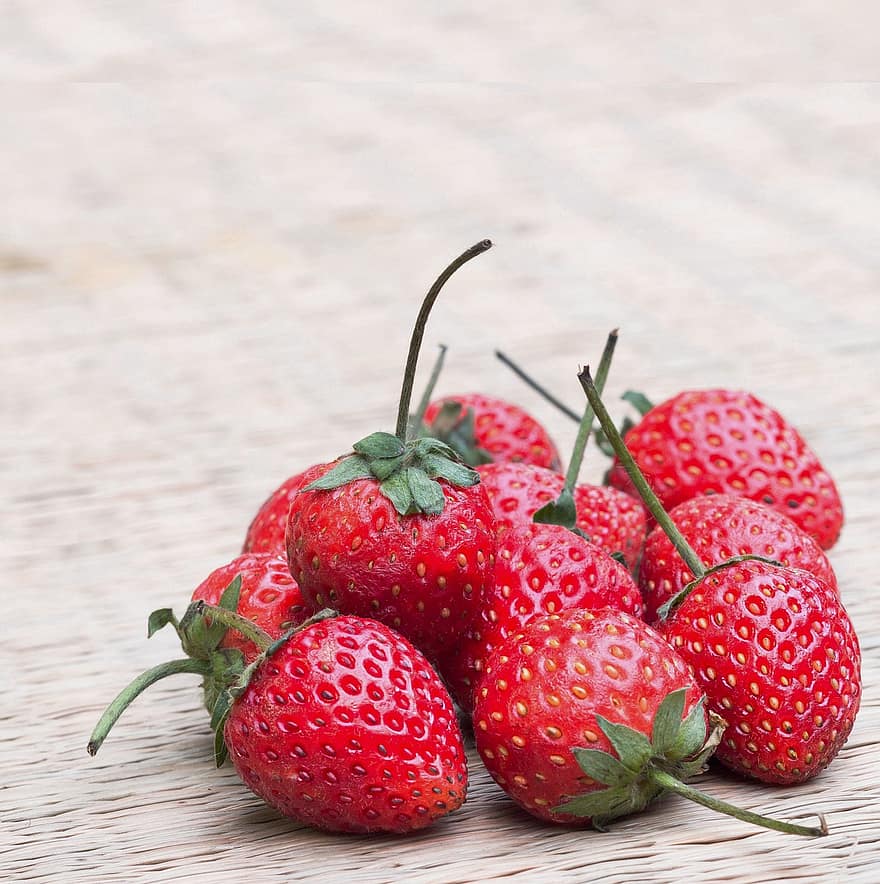 Erdbeeren, Früchte, Lebensmittel, produzieren, reif, frisch, Stengel, organisch, Obst, Frische, Erdbeere