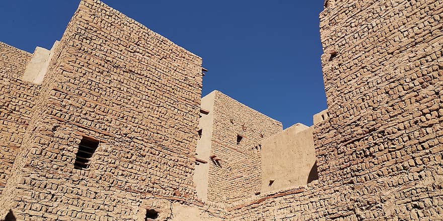 medieval, poble, Maó de fang, paret, turisme, Desert occidental, arquitectura, Al Qasr