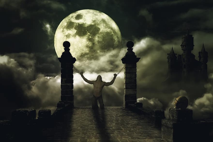 Moon, A Vampire, Night, Fantasy, Gloomy, Castle, Vampires, Photoshop
