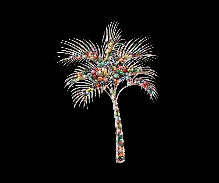 palma, strom, korálky, rostlina, tropický, abstraktní, Clip Art, tisknutelný, vinobraní, retro, umění