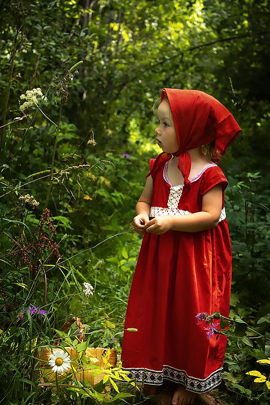момиче, малко червено качулка, приказка, костюм, косплей, характер, дете, малко момиче, хлапе, млад, красив