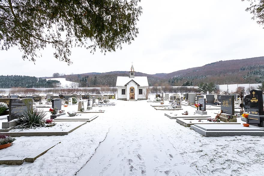 Австрія, цвинтар, зима, Клаузен-Леопольдсдорф, кладовище, сніг