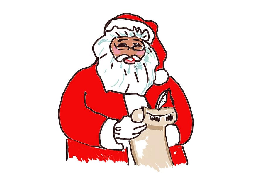 Święty Mikołaj, lista życzeń, zanotować, lista, czerwony, bart, okulary