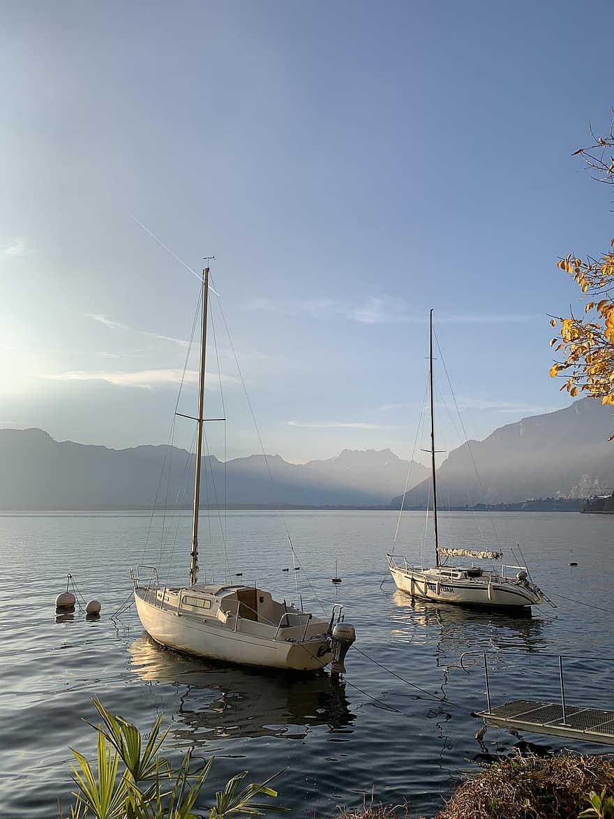 озеро, природа, парусная лодка, парусное судно, Женева, Швейцария