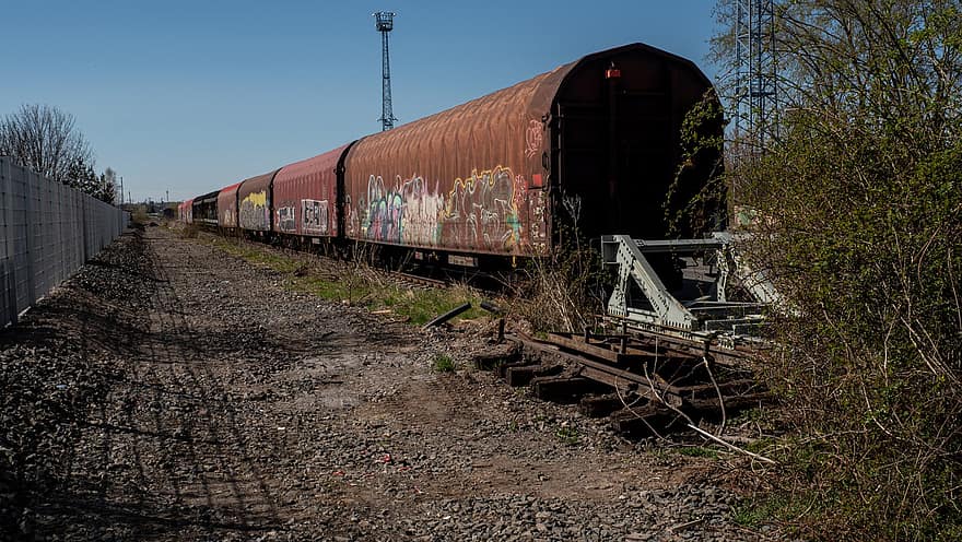 Stary pociąg towarowy, pociąg, graffiti, erfurt, Niemcy