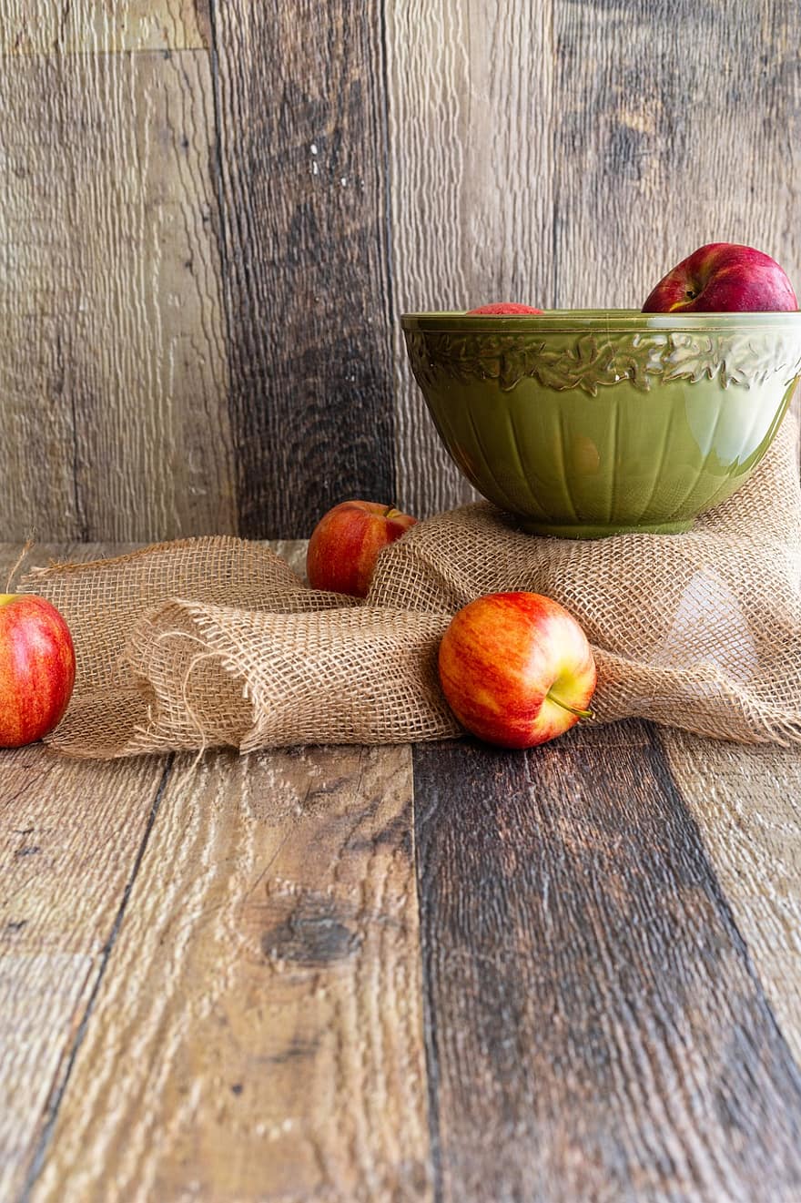 pommes, fruits, aliments, bol, Frais, en bonne santé, mûr, biologique, sucré