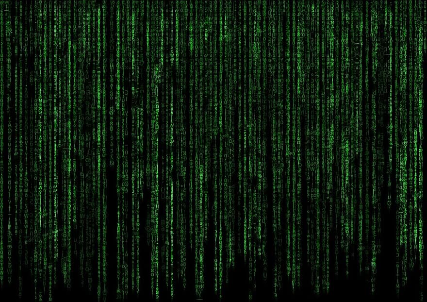 Matrix, code, computer, pc, gegevens, programma, computervirus, programmering, zoom achtergrond, groene achtergrond, zwarte achtergrond